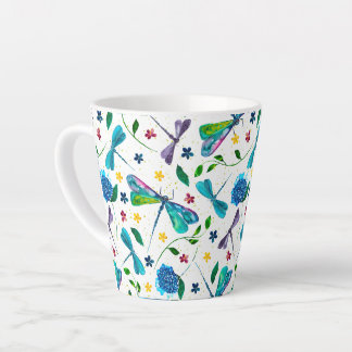 Taza De Café Latte Diseñador de jardín de libélulas con acuarela