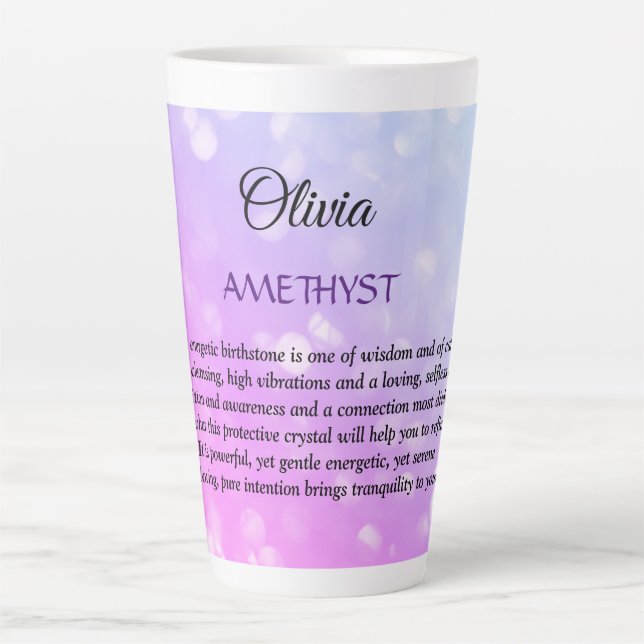 Taza De Café Latte Diseño Ametista de Birthstone en Febrero (Anverso)