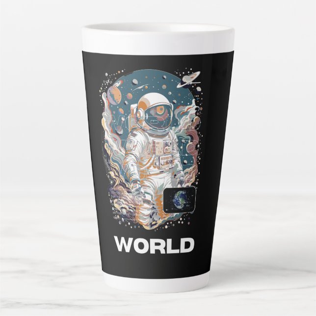 Taza De Café Latte Diseño astronauta mundial (Anverso)