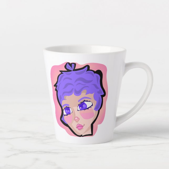 Taza de café latte| diseño chica con cabello corto (Derecha)