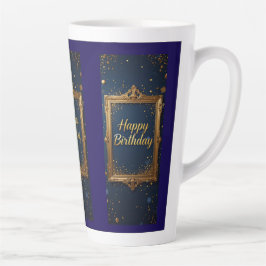 Taza De Café Latte Diseño con marco dorado en un color azul marino