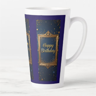 Taza De Café Latte Diseño con marco dorado en un color azul marino