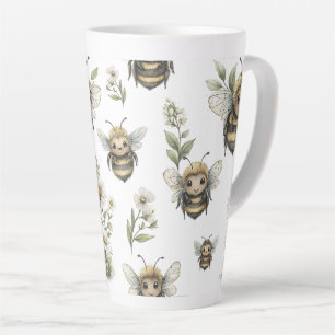 Taza De Café Latte Diseño de abejorro en acuarela adorable Abeja pa