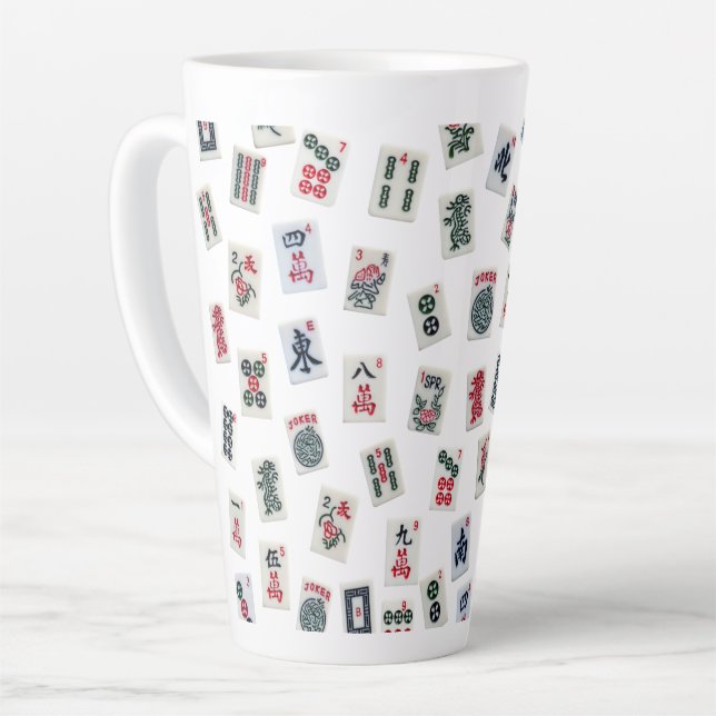 Taza De Café Latte Diseño de baldosas MahJongg (Ángulo izquierdo)