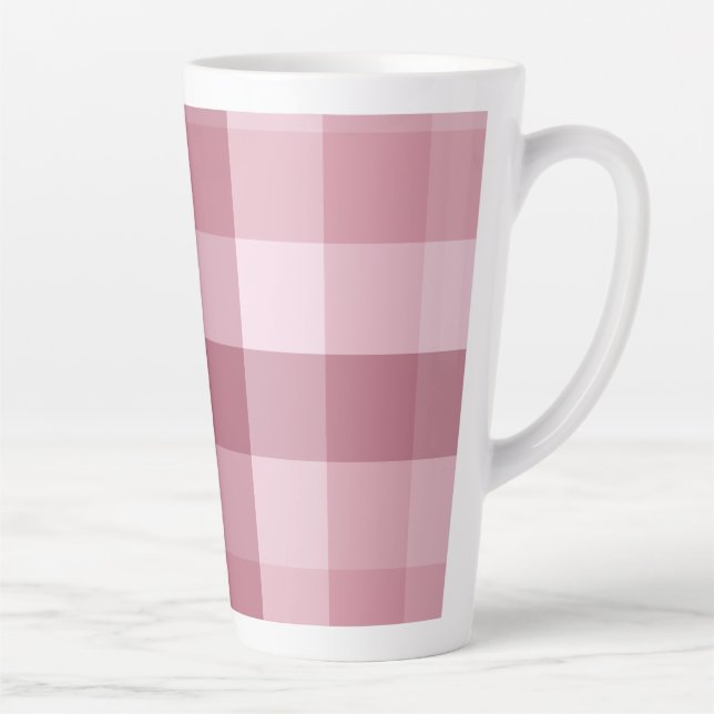 Taza De Café Latte Diseño de Cuadro de Gingham Rosa (Derecha)