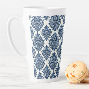 Taza De Café Latte diseño de damasco azul