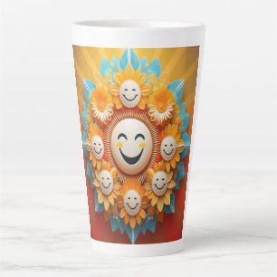 Taza De Café Latte Diseño de explosión de sol que irradia positividad
