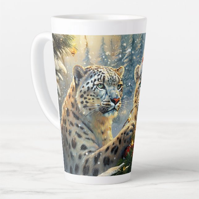 Taza De Café Latte Diseño de festividad de leopardos de nieve por Ric (Ángulo izquierdo)