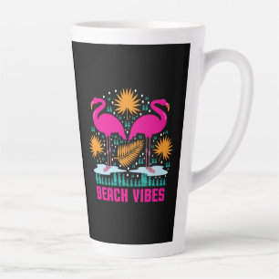 Taza De Café Latte Diseño de Flamencos Rosas Beach Vibes