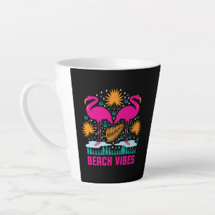 Taza De Café Latte Diseño de Flamencos Rosas Beach Vibes