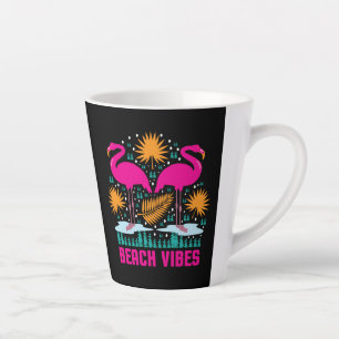 Taza De Café Latte Diseño de Flamencos Rosas Beach Vibes