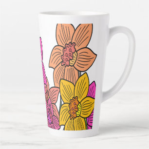 Taza De Café Latte Diseño de flores de Daffodils coloridas