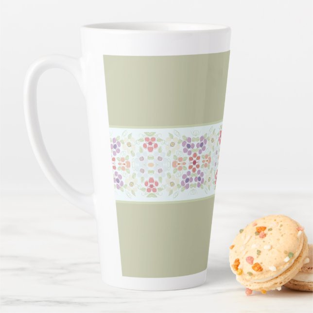 Taza De Café Latte Diseño de flores Pastel (In situ)