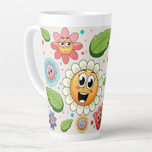 Taza De Café Latte Diseño de fondo continuo con flores coloridas 