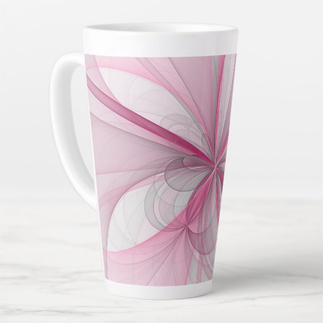 Taza De Café Latte Diseño de fractal gris rosa claro abstracto modern (Ángulo izquierdo)