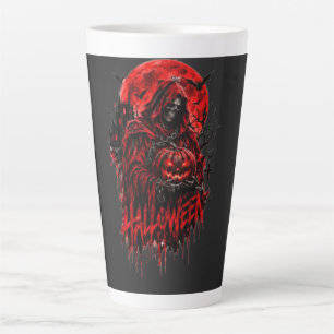 Taza De Café Latte Diseño de Halloween de la Parca con Calabaza y Hor