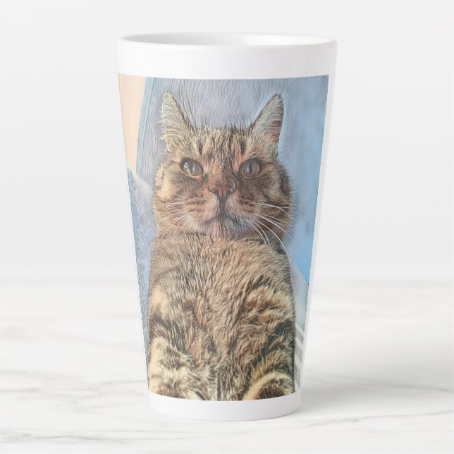 Taza De Café Latte Diseño de ilustración de gato tigre (Anverso)