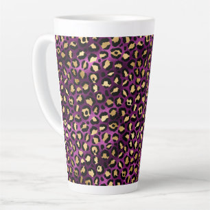 Taza De Café Latte Diseño de la serie Leopardo púrpura y dorado 1