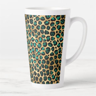 Taza De Café Latte Diseño de la serie Leopardo Teal y Gold 14
