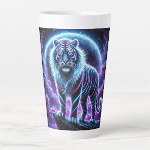 Taza De Café Latte Diseño de latte de tigre de energía neón.
