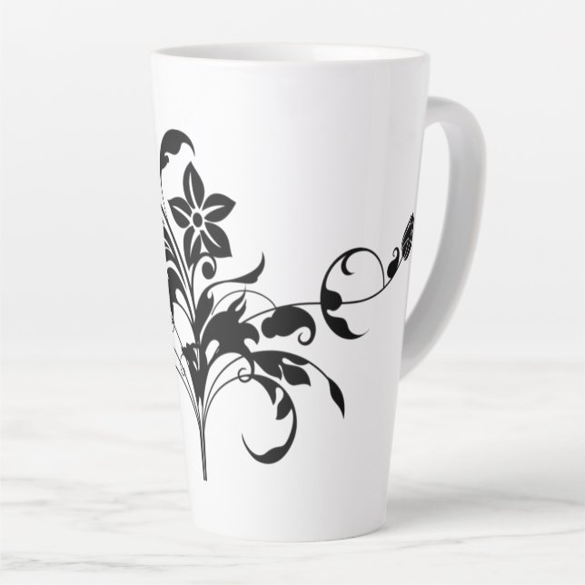 Taza De Café Latte diseño de líneas florales y artísticas (Ángulo derecho)