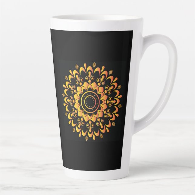 Taza De Café Latte Diseño de Mandala único dorado (Derecha)
