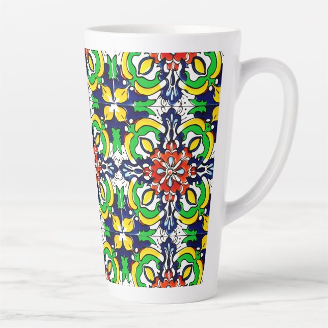 Taza De Café Latte Diseño de mosaico Talavera Terracotta Mexicana No. (Derecha)