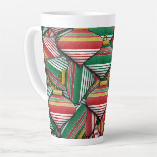 Taza De Café Latte Diseño de patrón de adorno a rayas rojas y verdes