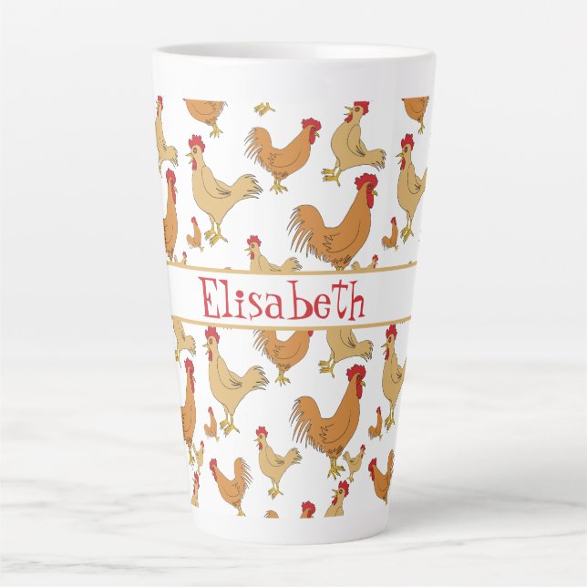 Taza De Café Latte Diseño de pollo marrón grande personalizado (Anverso)