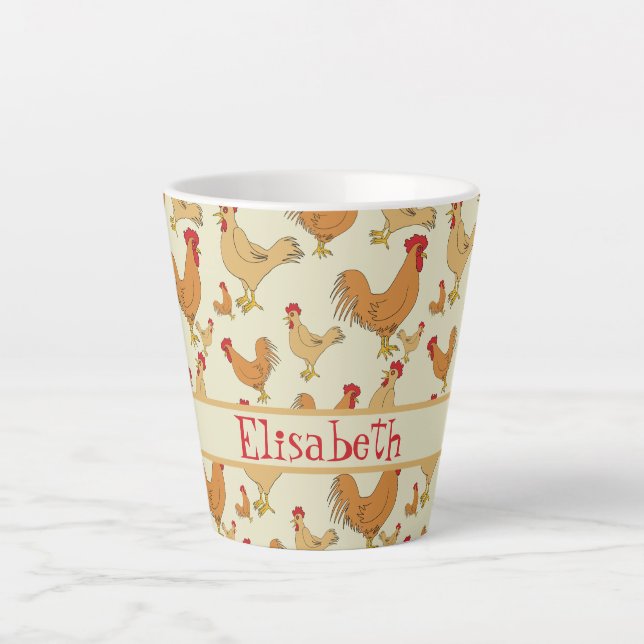 Taza De Café Latte Diseño de pollo marrón personalizado (Anverso)