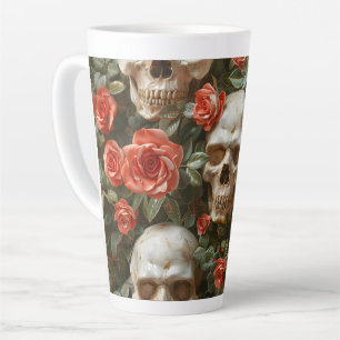 Taza De Café Latte Diseño de rosas y cráneos