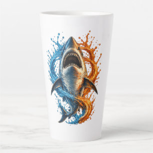 Taza De Café Latte Diseño de salpicadura de tiburón feroz – Océano az