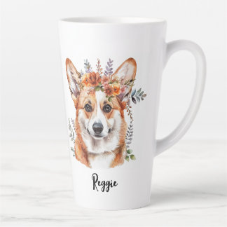Taza De Café Latte Diseño de sublimación floral de perro de Corgi