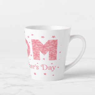 Taza De Café Latte Diseño del corazón "MOM" floral rosa - Día de la m