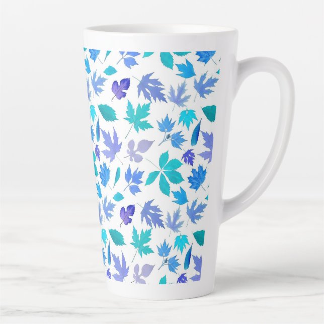 Taza De Café Latte Diseño del patrón Flores Azules Florales-36566 (Derecha)
