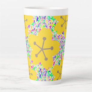 Taza De Café Latte Diseño Disco Floral Amarillo Groovy