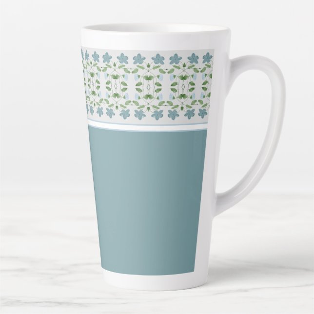Taza De Café Latte Diseño floral azul Mini (Derecha)