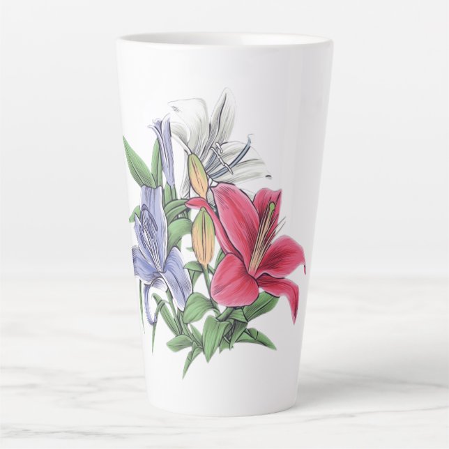 Taza De Café Latte diseño floral colorido (Anverso)
