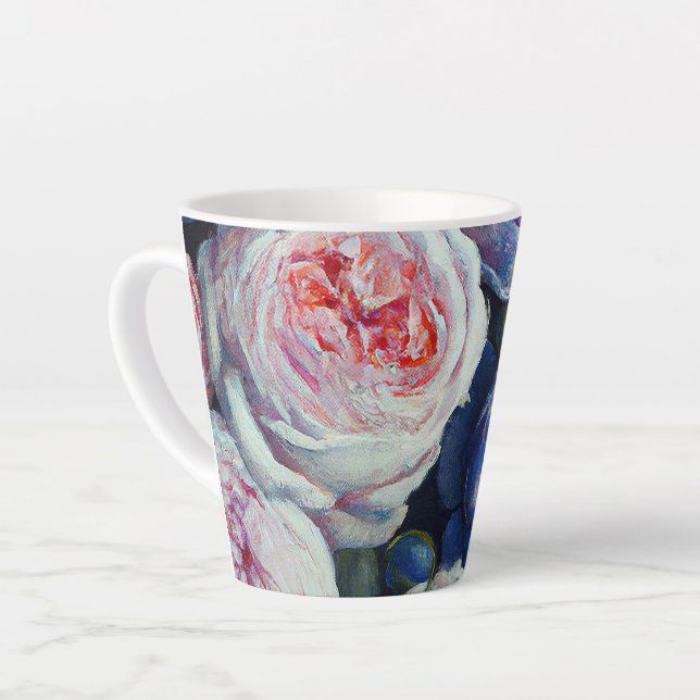 Taza De Café Latte Diseño floral de Rosas barrocos clásicos (Ángulo izquierdo)