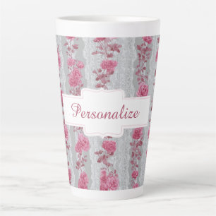 Taza De Café Latte Diseño floral personalizado de rosas rosadas bonit