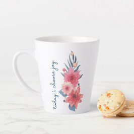 Taza De Café Latte Diseño floral rojo, blanco y azul