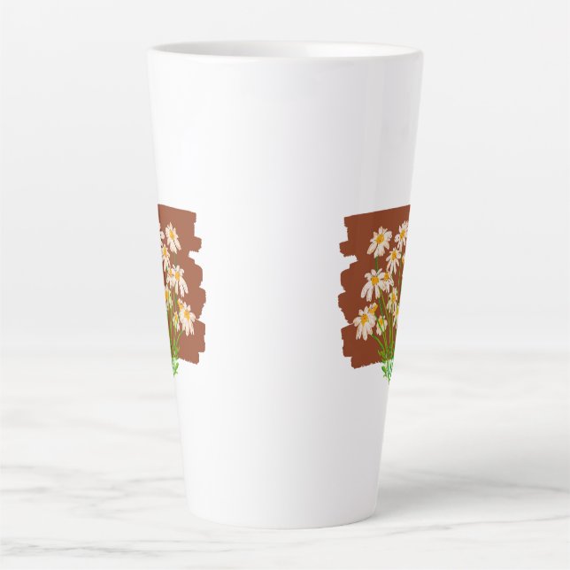 Taza De Café Latte Diseño floral rústico sobre fondo marrón (Anverso)