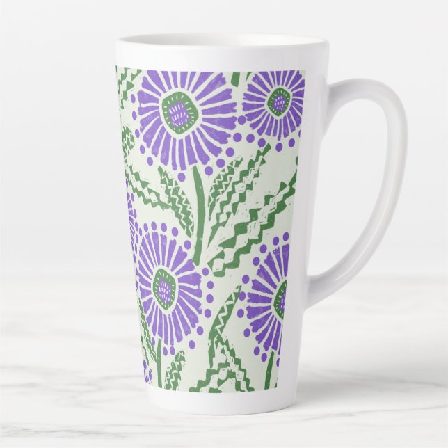 Taza De Café Latte Diseño Floral Verde Y Blanco De Lavanda De Impresi (Derecha)