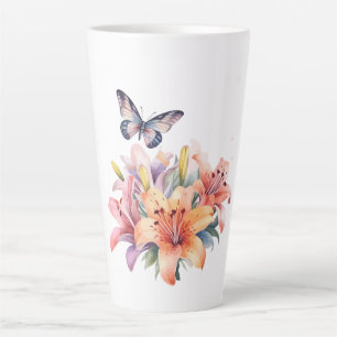 Taza De Café Latte Diseño floral y de mariposa elegante y lindo