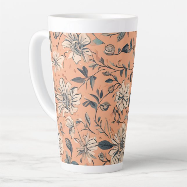 Taza De Café Latte Diseño florístico grande (Ángulo izquierdo)