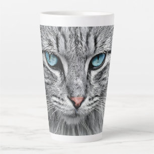 Taza De Café Latte Diseño fractal de cara de gato-10682