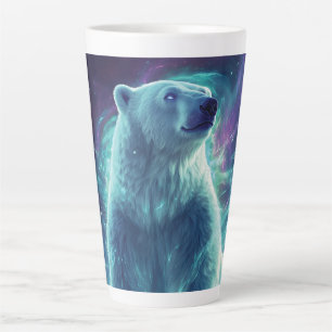 Taza De Café Latte Diseño majestuoso de oso polar con luces boreales