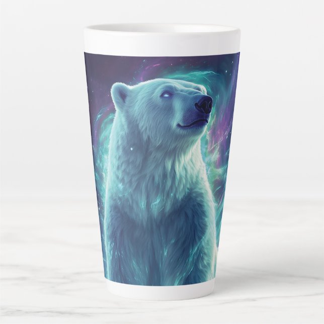 Taza De Café Latte Diseño majestuoso de oso polar con luces boreales (Anverso)