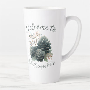 Taza De Café Latte Diseño personalizado de la familia Pinecone Winter