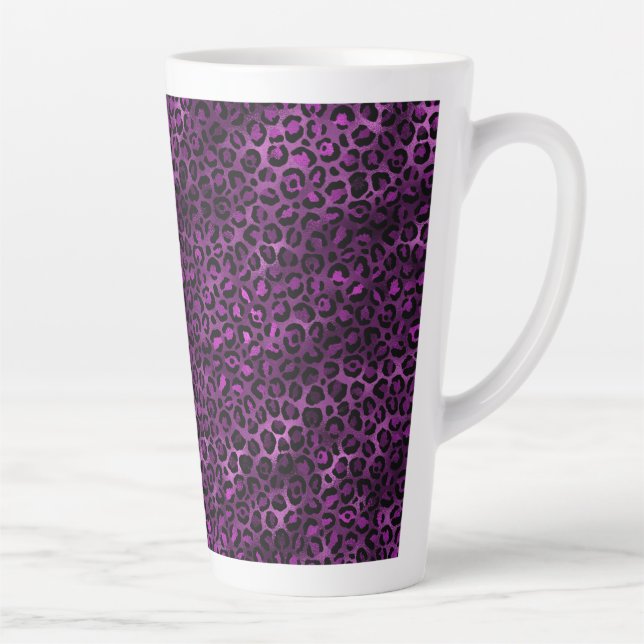 Taza De Café Latte Diseño serie Leopardo morado y dorado 3 (Derecha)